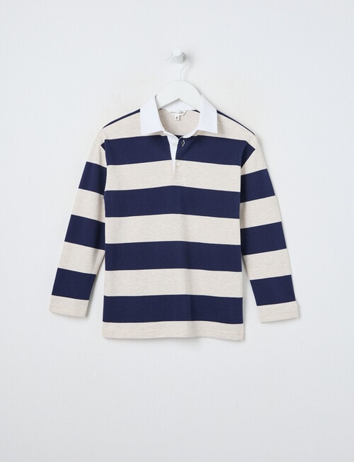 Mac & Ellie Stripe Long Sleeve Polo Shirt, Navy product photo