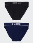 Bonds Retro Rib Bikini Brief, 2-Pack, Black & Black Sea product photo