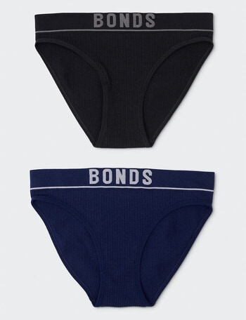 Bonds Retro Rib Bikini Brief, 2-Pack, Black & Black Sea product photo