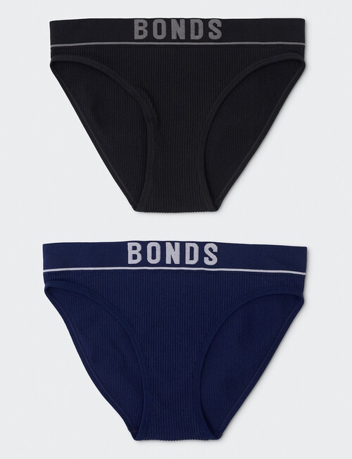 Bonds Retro Rib Bikini Brief, 2-Pack, Black & Black Sea product photo