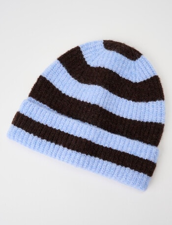Boston + Bailey Rib Striped Beanie, Blue & Chocolate product photo