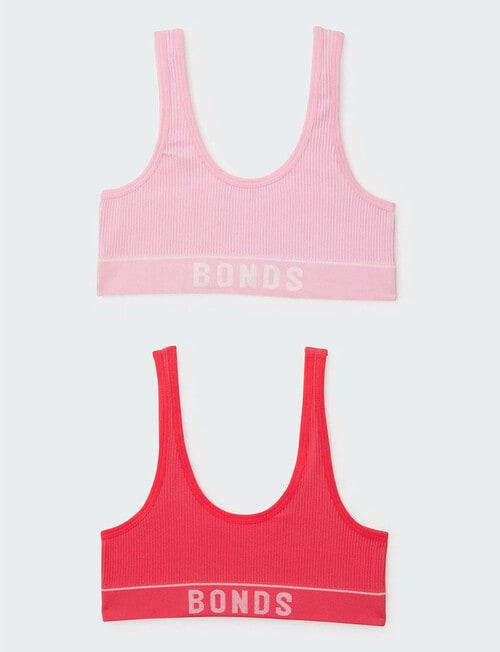 Bonds Retro Rib Crop Top, 2-Pack, Mt Fuji & Pop Red product photo