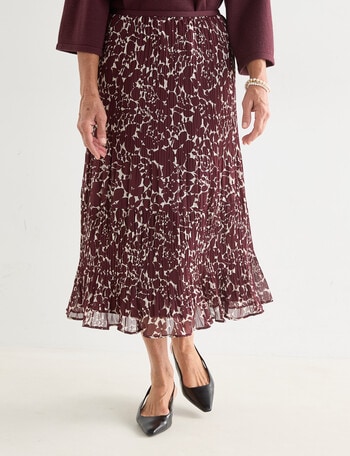 Ella J Pleat Skirt Print, Burgundy product photo
