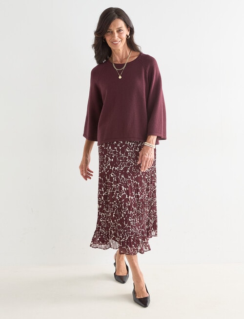 Ella J Pleat Skirt Print, Burgundy product photo View 03 L
