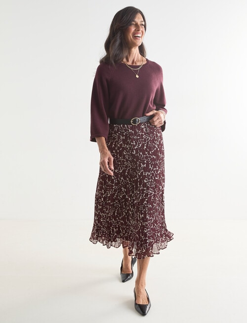 Ella J Pleat Skirt Print, Burgundy product photo View 07 L