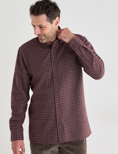 Chisel Mini Check Long Sleeve Shirt, Burgundy product photo