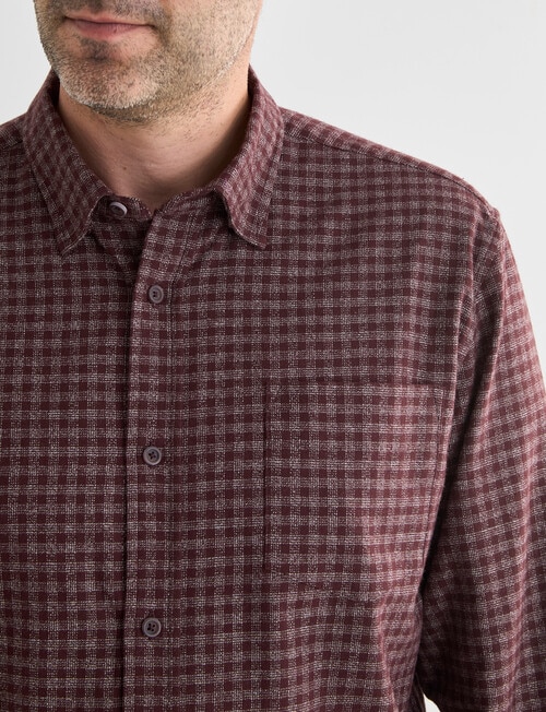 Chisel Mini Check Long Sleeve Shirt, Burgundy product photo View 05 L
