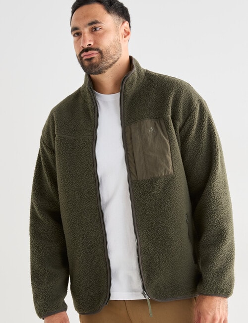 Kauri Trail Sherpa Patch Zip Through Fleece, Dark Forest product photo View 05 L