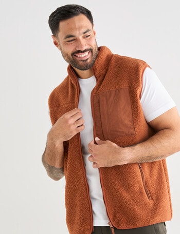 Kauri Trail Sherpa Patch Zip Vest Fleece, Rust product photo