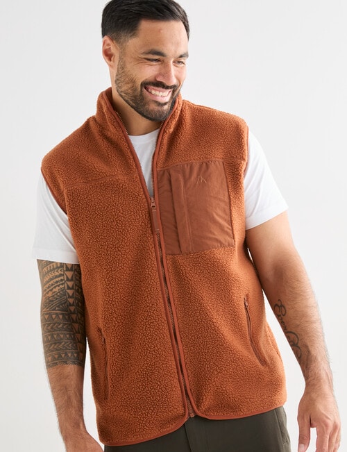 Kauri Trail Sherpa Patch Zip Vest Fleece, Rust product photo View 06 L