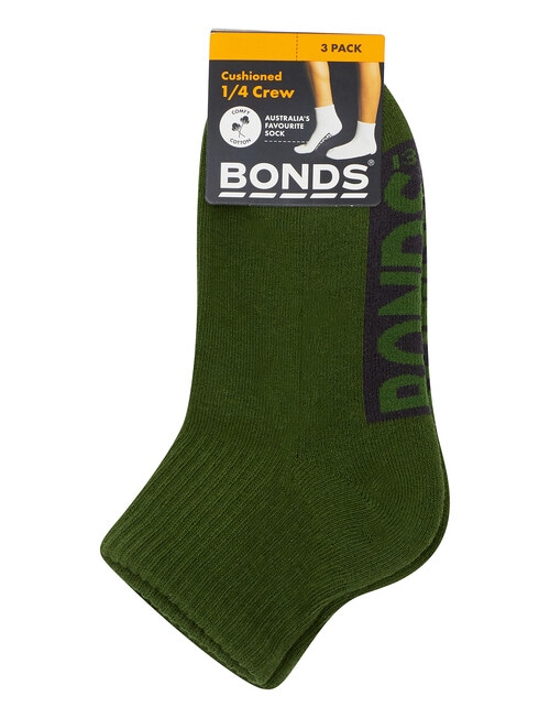 Bonds Logo Quater Crew Socks, 3-Pack, Forest Moss, La Femme Nikita & Asap Rocky product photo View 03 L