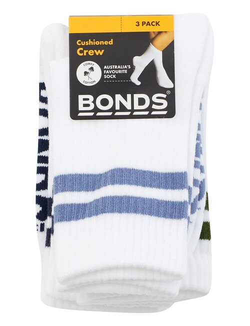 Bonds Logo Stripe Crew Socks, 3-Pack, White product photo View 03 L