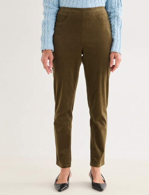 Ella J Pull-On Cord Straight Leg Pant, Moss product photo