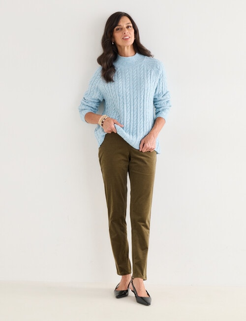 Ella J Pull-On Cord Straight Leg Pant, Moss product photo View 03 L