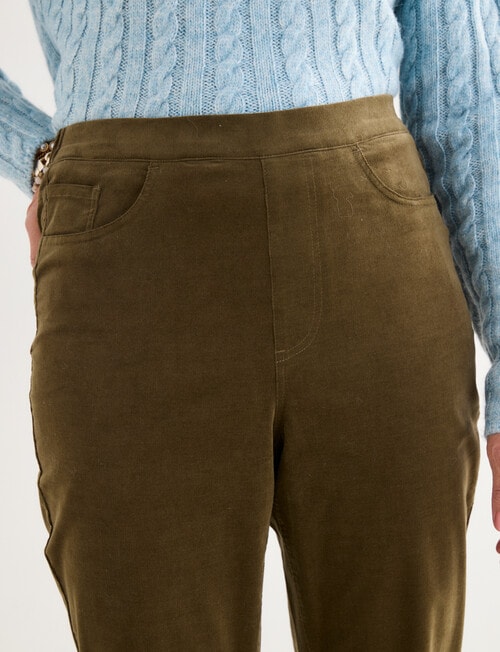 Ella J Pull-On Cord Straight Leg Pant, Moss product photo View 04 L