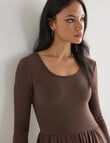 Whistle Long Sleeve Round Neck Rib Dress, Chocolate product photo View 04 S