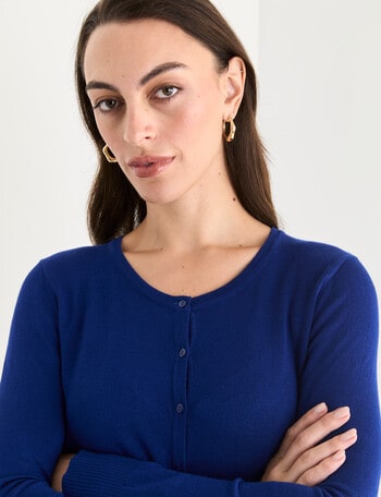 Oliver Black Long Sleeve Crew Neck Cardigan, Cobalt product photo