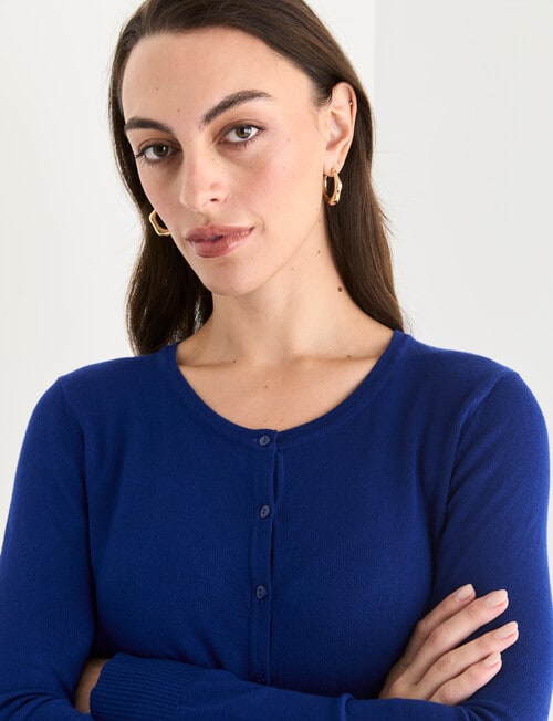 Oliver Black Long Sleeve Crew Neck Cardigan, Cobalt product photo