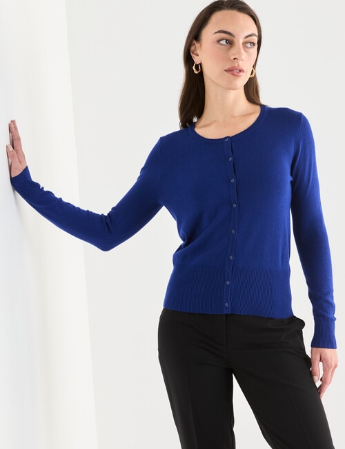 Oliver Black Long Sleeve Crew Neck Cardigan, Cobalt product photo View 04 L