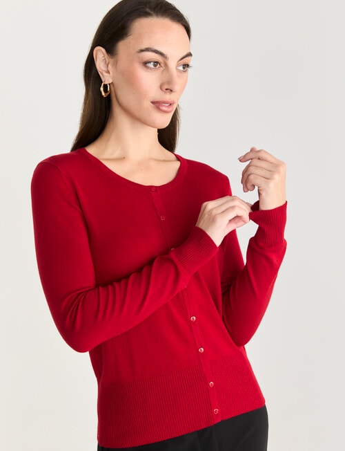 Oliver Black Long Sleeve Crew Neck Cardigan, Ruby product photo