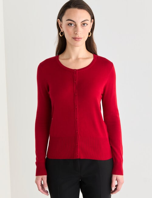 Oliver Black Long Sleeve Crew Neck Cardigan, Ruby product photo View 05 L