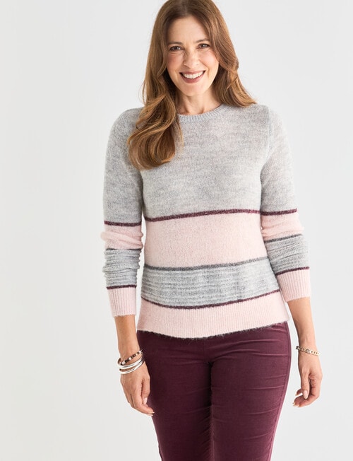 Ella J Sequined Stripe Jumper, Silver & Pink product photo