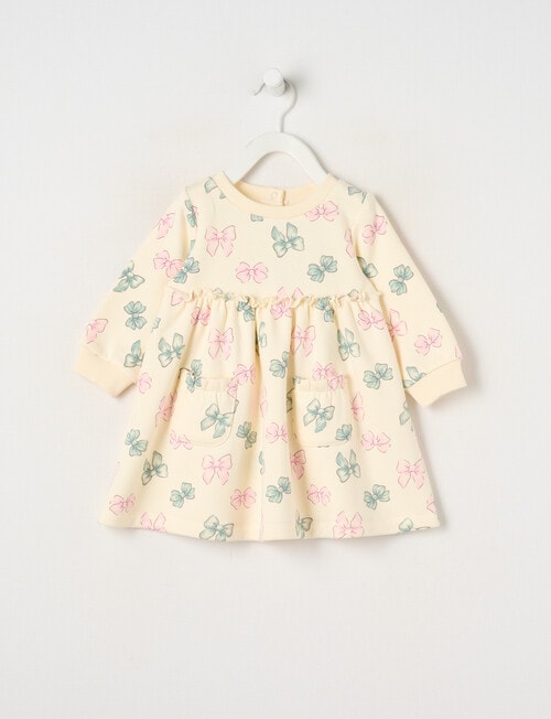 Teeny Weeny Butterflies and Bows Play Time Fleece Bow Dress, Cream product photo