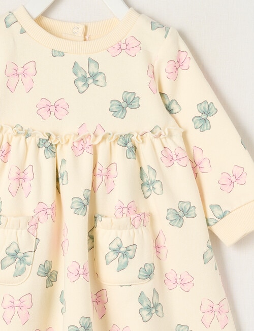 Teeny Weeny Butterflies and Bows Play Time Fleece Bow Dress, Cream product photo View 03 L