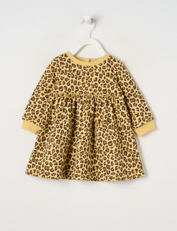 Teeny Weeny Butterflies and Bows Play Time Fleece Leopard Dress, Brown Leopard print product photo
