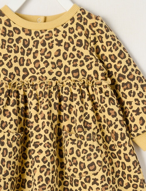 Teeny Weeny Butterflies and Bows Play Time Fleece Leopard Dress, Brown Leopard print product photo View 03 L