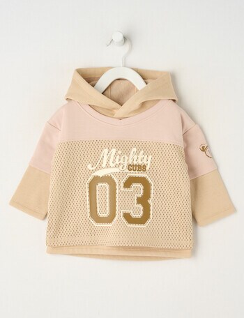 Teeny Weeny Mesh & Fleece Basketball Hoodie, Blonde Wood product photo