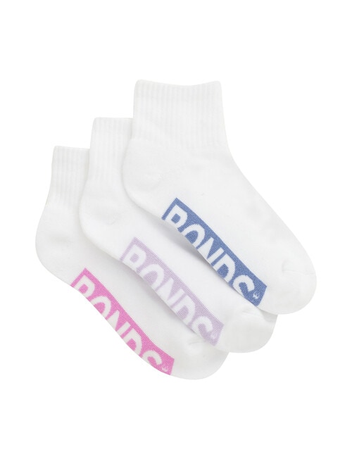 Bonds Logo Quater Crew Socks, 3-Pack, Blue Tang, Lavender Lane & Blind Blossom product photo View 02 L