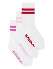 Bonds Logo Stripe Crew Socks, 3-Pack, Berry Kisses Stripe, Sugar Babe Stripe & Parisian Red Stripe product photo View 02 S