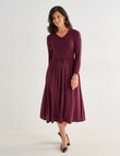 Ella J V-Neck Knit Woven Dress, Burgundy product photo View 03 S