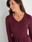 Ella J V-Neck Knit Woven Dress, Burgundy product photo View 04 S