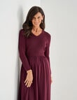 Ella J V-Neck Knit Woven Dress, Burgundy product photo View 06 S