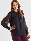 Ella J Shirred Metallic Top, Navy & Burgundy Spot product photo