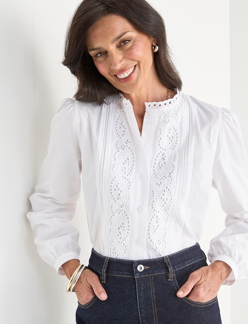 Ella J Broderie Shirt, White product photo