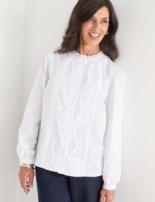 Ella J Broderie Shirt, White product photo View 05 L