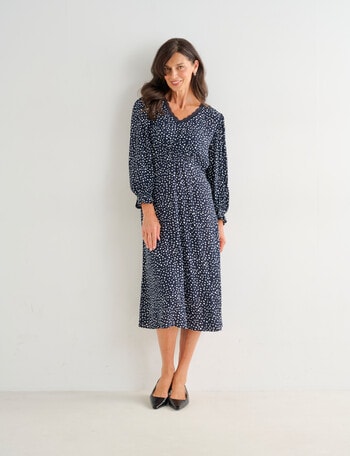 Ella J Lace Trim Dress, Navy & Ivory Spot product photo