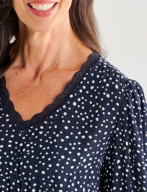 Ella J Lace Trim Dress, Navy & Ivory Spot product photo View 04 L