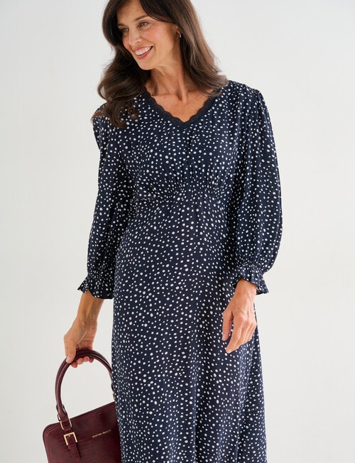 Ella J Lace Trim Dress, Navy & Ivory Spot product photo View 07 L