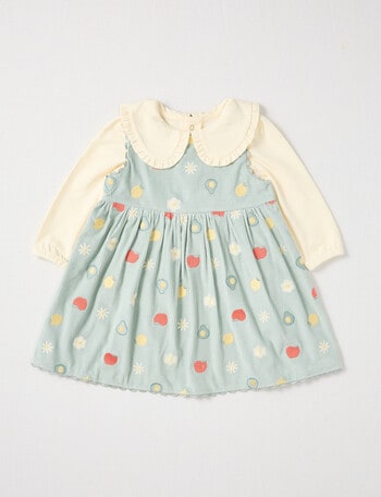 Teeny Weeny Butterflies & Bows Cord Pinny & Tee Set, 2-Piece, Green & Cream product photo