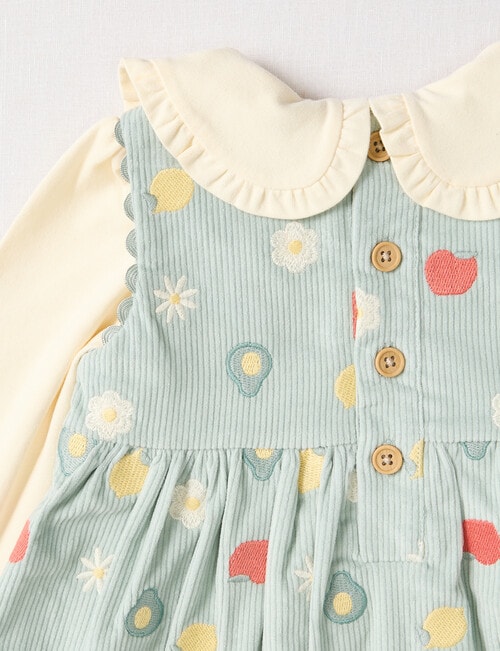 Teeny Weeny Butterflies & Bows Cord Pinny & Tee Set, 2-Piece, Green & Cream product photo View 02 L