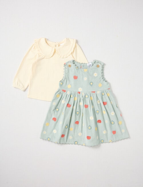 Teeny Weeny Butterflies & Bows Cord Pinny & Tee Set, 2-Piece, Green & Cream product photo View 04 L