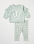 Teeny Weeny Butterflies & Bows Fleece Sweatshirt & Legging Set, 2-Piece, Green product photo