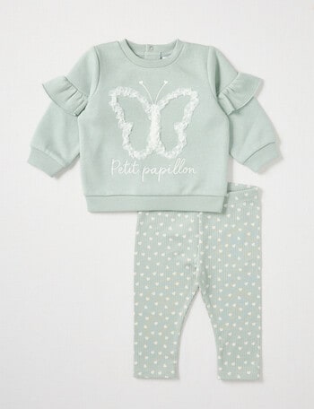 Teeny Weeny Butterflies & Bows Fleece Sweatshirt & Legging Set, 2-Piece, Green product photo