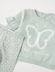 Teeny Weeny Butterflies & Bows Fleece Sweatshirt & Legging Set, 2-Piece, Green product photo View 02 S