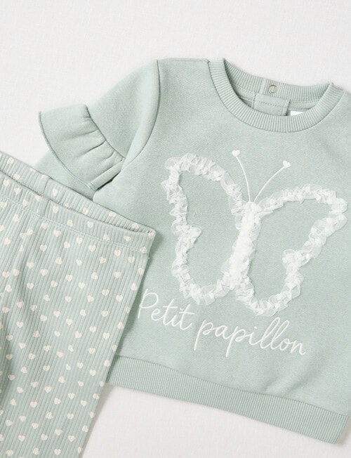 Teeny Weeny Butterflies & Bows Fleece Sweatshirt & Legging Set, 2-Piece, Green product photo View 02 L