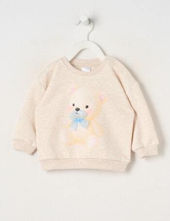 Teeny Weeny Butterflies and Bows Play Time Fleece Teddy Sweatshirt, Oat Marle product photo